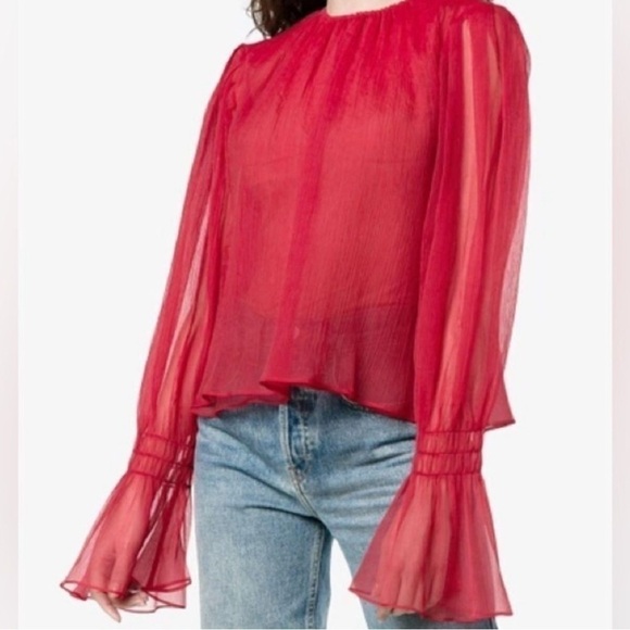 Beaufille Camarina Balloon Sleeve Textured Chiffon Red Blouse NEW WITH TAGS SZ 2 - Picture 2 of 9